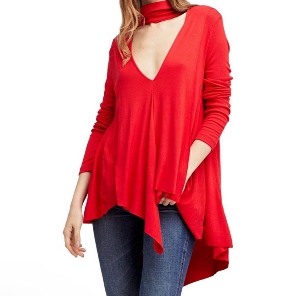 Free People Uptown Turtleneck Brilliant Red Tunic Top